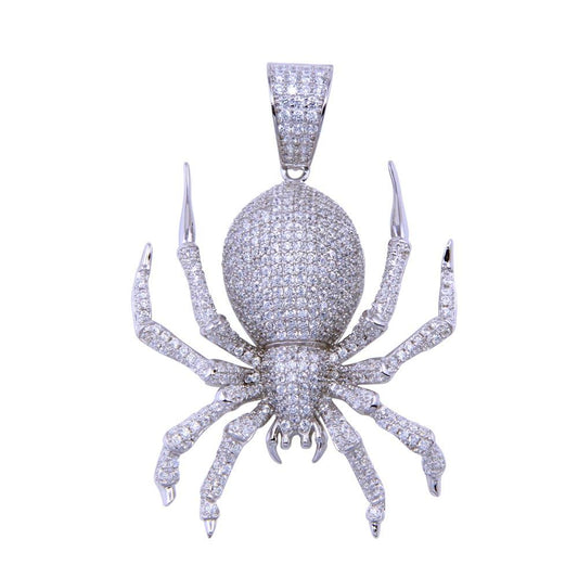 925 Sterling Silver Rhodium Plated CZ Spider Pendant