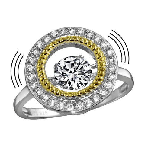 925 Sterling Silver Rhodium Plated Open Circle Ring with Dancing CZ