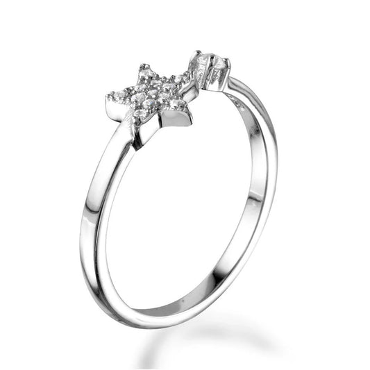 925 Sterling Silver Rhodium Plated Open Star Ring with CZ