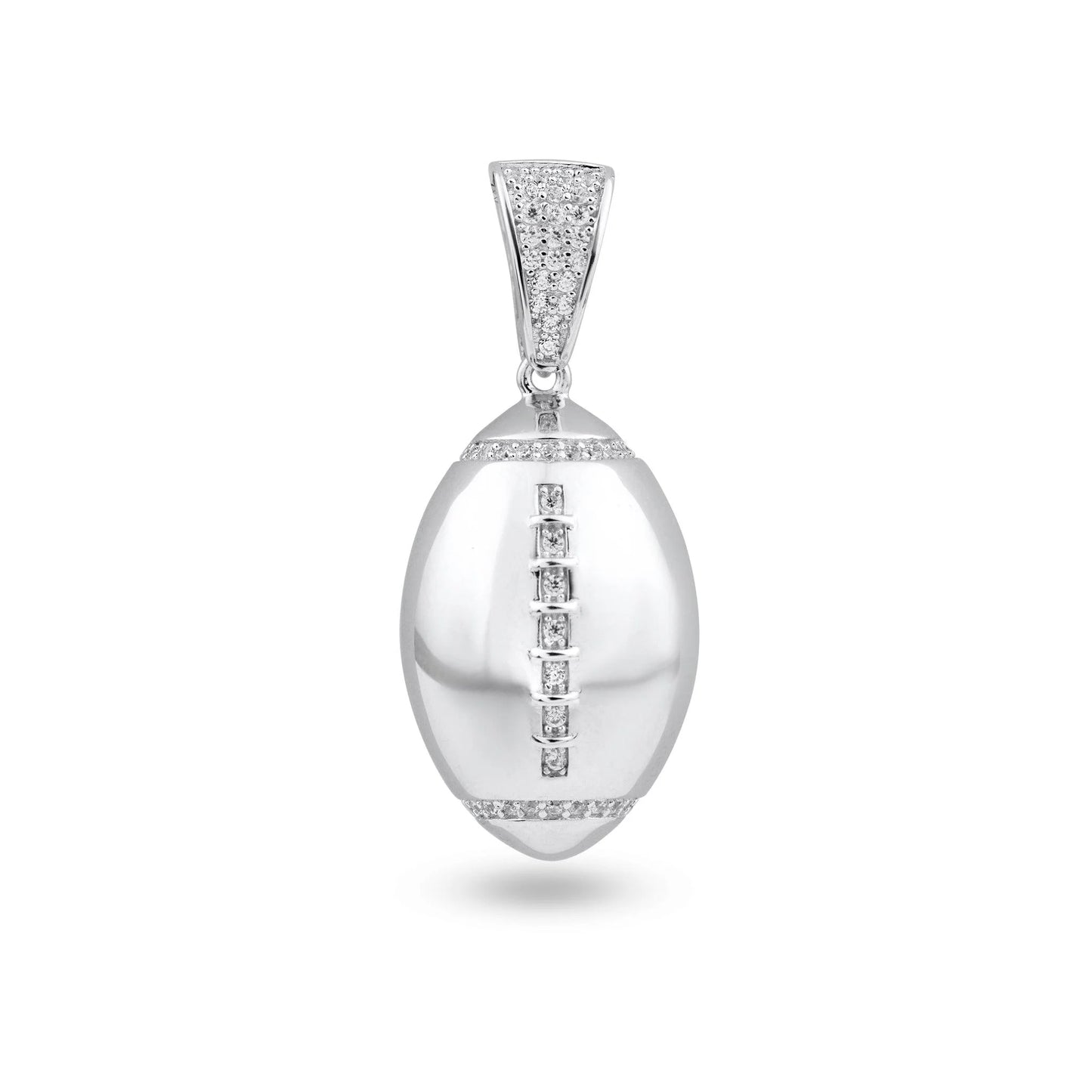 925 Sterling Silver Rhodium Plated Football Clear CZ Pendant