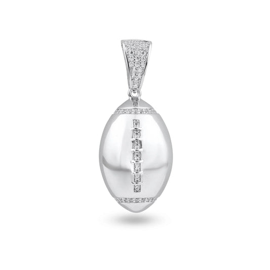 925 Sterling Silver Rhodium Plated Football Clear CZ Pendant