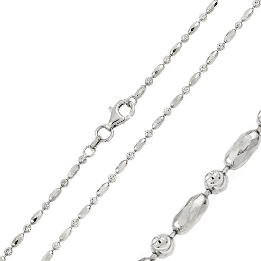 925 Sterling Silver Rhodium Plated Diamond Cut Round Oval Bead Alternating 002 Chain 2mm