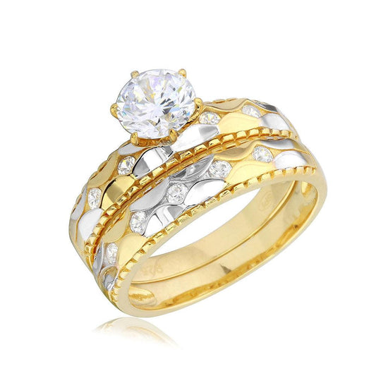 925 Sterling Silver Two-Tone Hammered CZ Wedding Ring