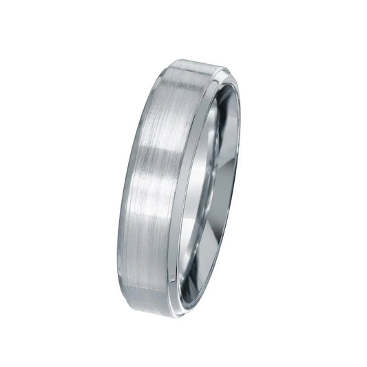 925 Sterling Silver Rhodium Plated Men's Bordered Matte Finish Band 6mm