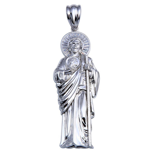 925 Sterling Silver Rhodium Plated St Jude Pendant 70mm