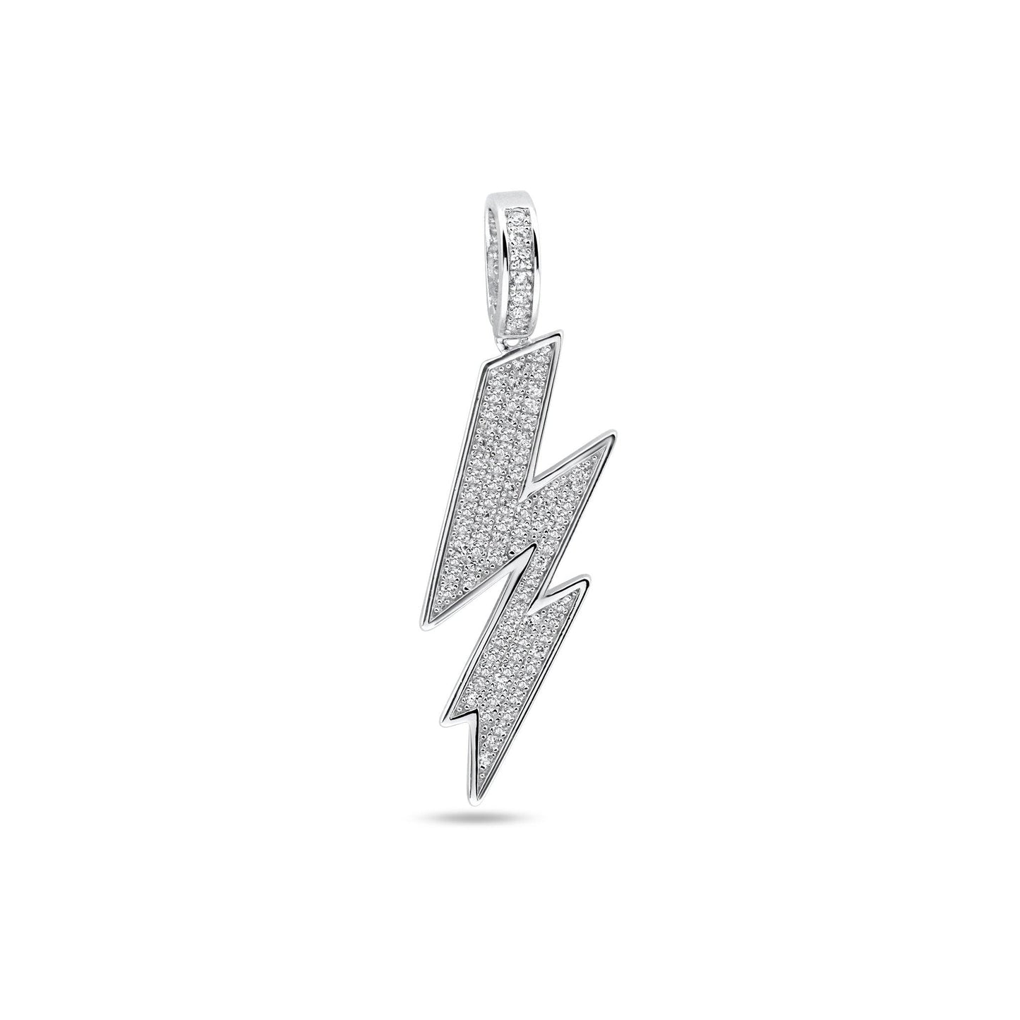 925 Sterling Silver Rhodium Plated Lightning Clear CZ Pendant