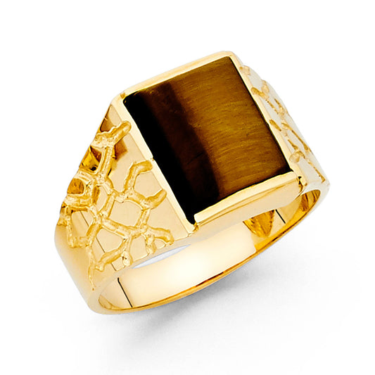 14K Yellow Gold Men's Tiger Eye Rectangle Ring