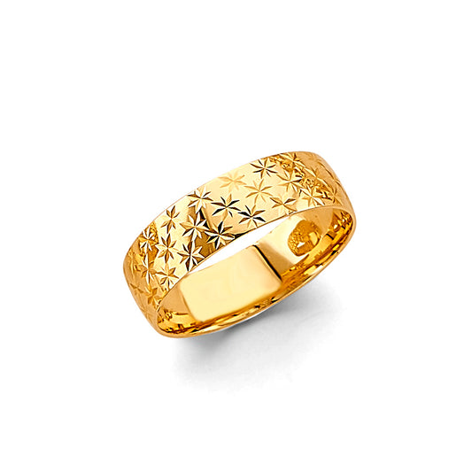 14K Yellow Gold Starburst Pattern 6mm Men's Wedding Band