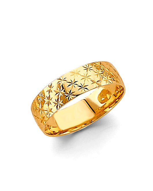 14K Yellow Gold Starburst Pattern 6mm Men's Wedding Band
