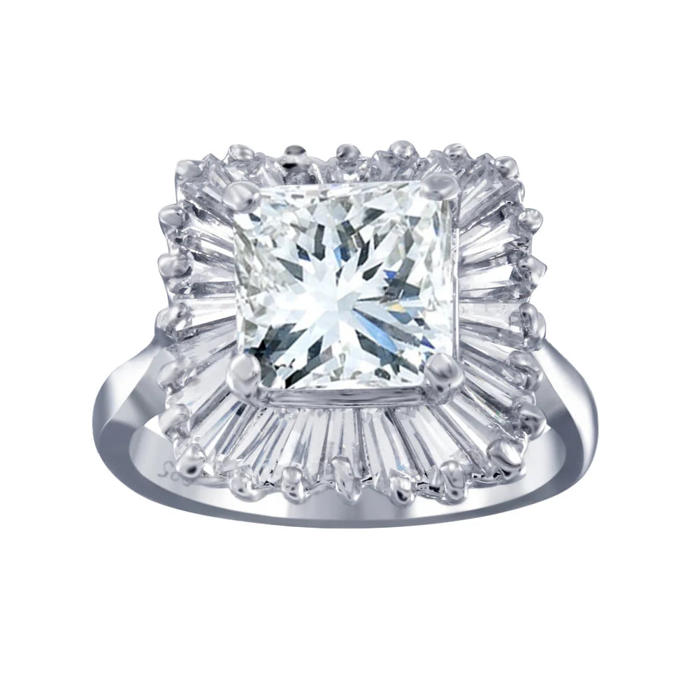925 Sterling Silver Clearance-Rhodium PlatedClearance-Rhodium Plated Clear Baguette Square CZ Antique Bridal RingClear Baguette Square CZ Antique Bridal Ring