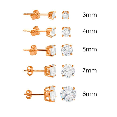 925 Sterling Silver Rose Gold Plated Round Basket Clear CZ Stud Earring