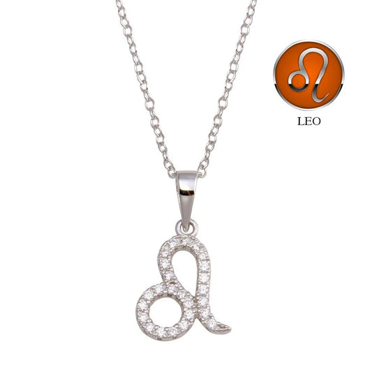 925 Sterling Silver Rhodium Plated Leo CZ Zodiac Sign Necklace