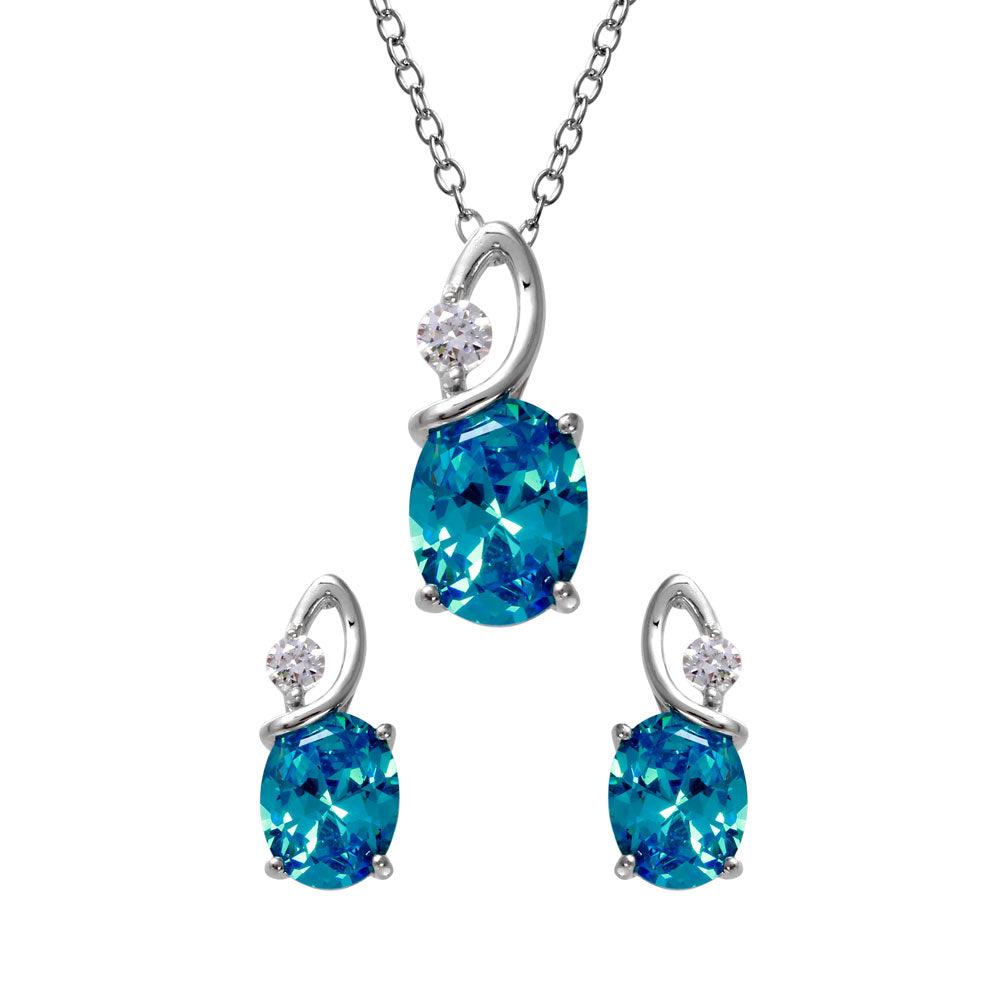 925 Sterling Silver Rhodium Plated Twisted Oval Birthstone Set
