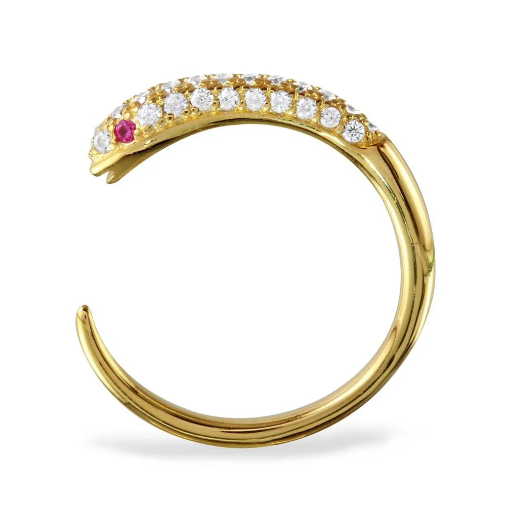 925 Sterling Silver  Gold Plated Open Snake Ring with CZ