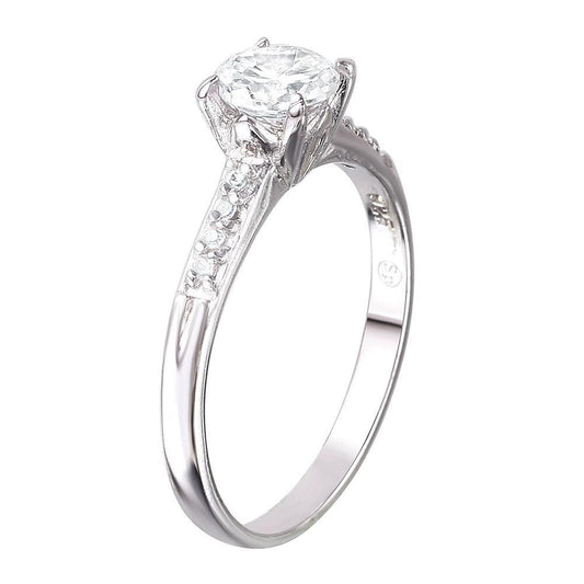 925 Sterling Silver Rhodium Plated Round Center CZ Ring