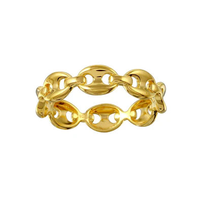 925 Sterling Silver Gold Plated Puff Mariner Design Link Ring