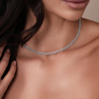 925 Sterling Silver Rhodium Plated 5.5mm CZ Encrusted Monaco Chain or Bracelet