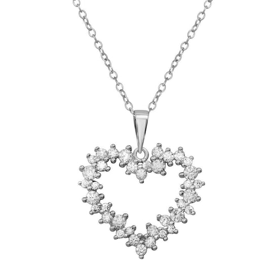 925 Sterling Silver Rhodium Plated  Multi CZ Open Heart Necklace