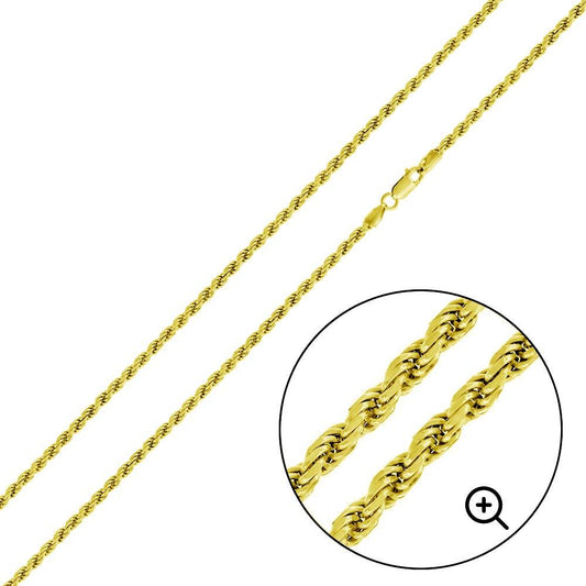 925 Sterling Silver Gold Plated  Rope 040 Chain or Bracelet 2mm