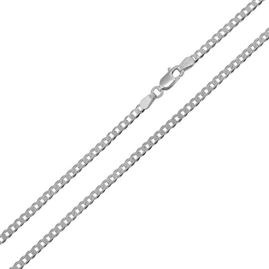 925 Sterling Silver Rhodium Plated Super Flat Curb 080 Chain 3mm