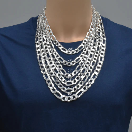 925 Sterling Silver Figaro 300 Chain or Bracelet 11.9mm
