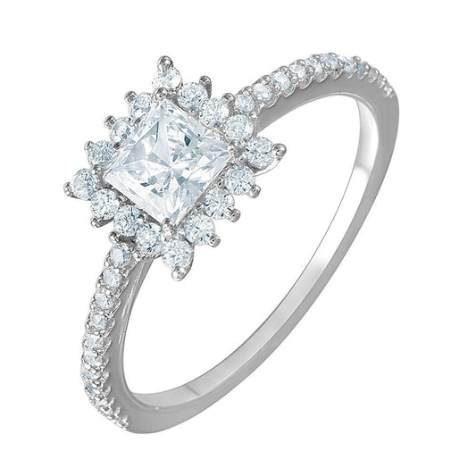 925 Sterling Silver Rhodium Plated Square CZ Cluster Ring