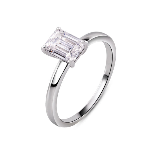 925 Sterling Silver Rhodium Plated Baguette 1 Carat Moissanite Stone Engagement Ring