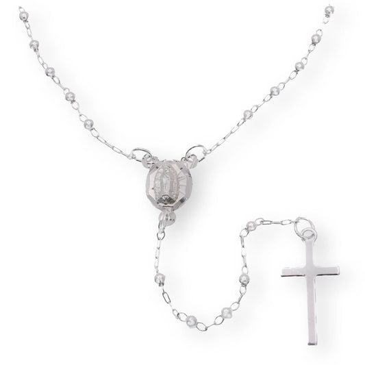 925 Sterling Silver High Polished 2.5mm Smooth Bead Plain Cross Rosary