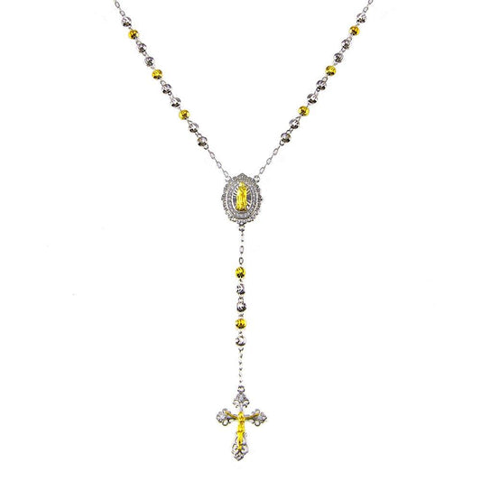 925 Sterling Silver Two-Tone Plated DC Beaded CZ Medallion Rosary