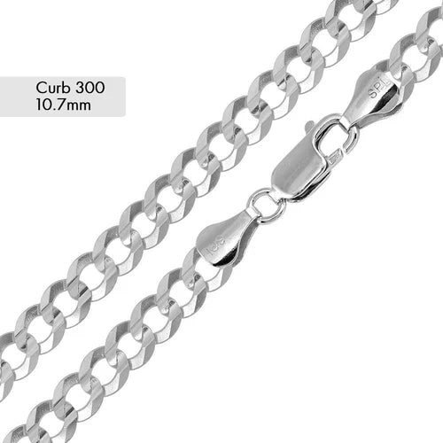 925 Sterling Silver Curb 300 Chain or Bracelet 10.7mm