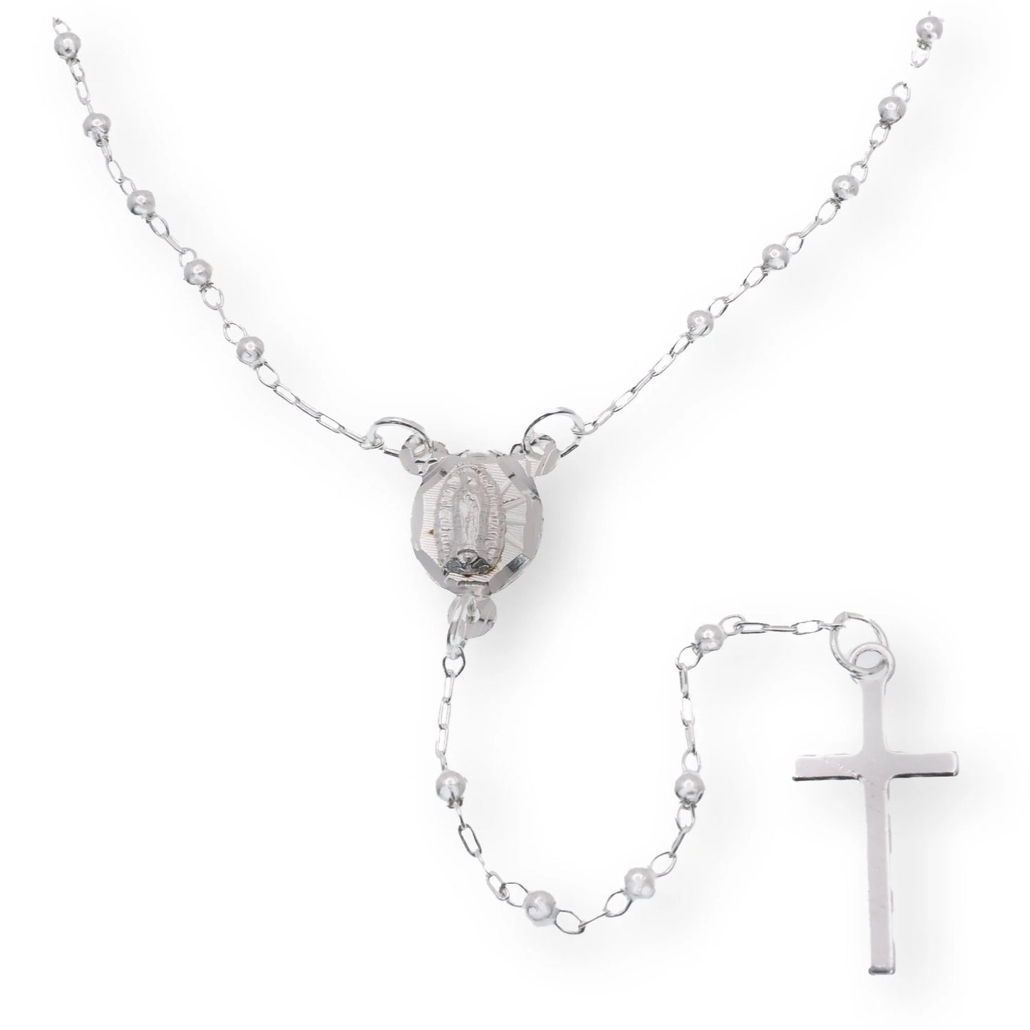 925 Sterling Silver High Polished 2.5mm Smooth Bead Plain Cross Rosary
