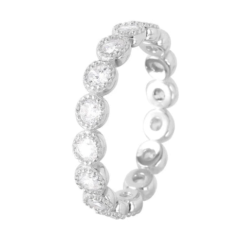 925 Sterling Silver Rhodium Plated Round Eternity Stackable CZ Ring