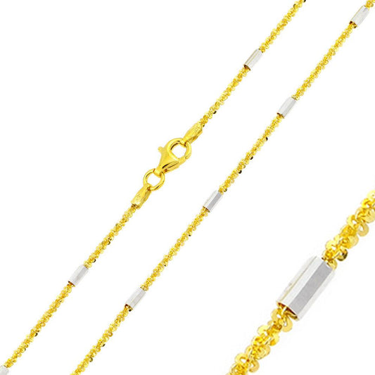 925 Sterling Silver  Gold Plated Diamond Cut Multi Tube Roc Chain 2mm