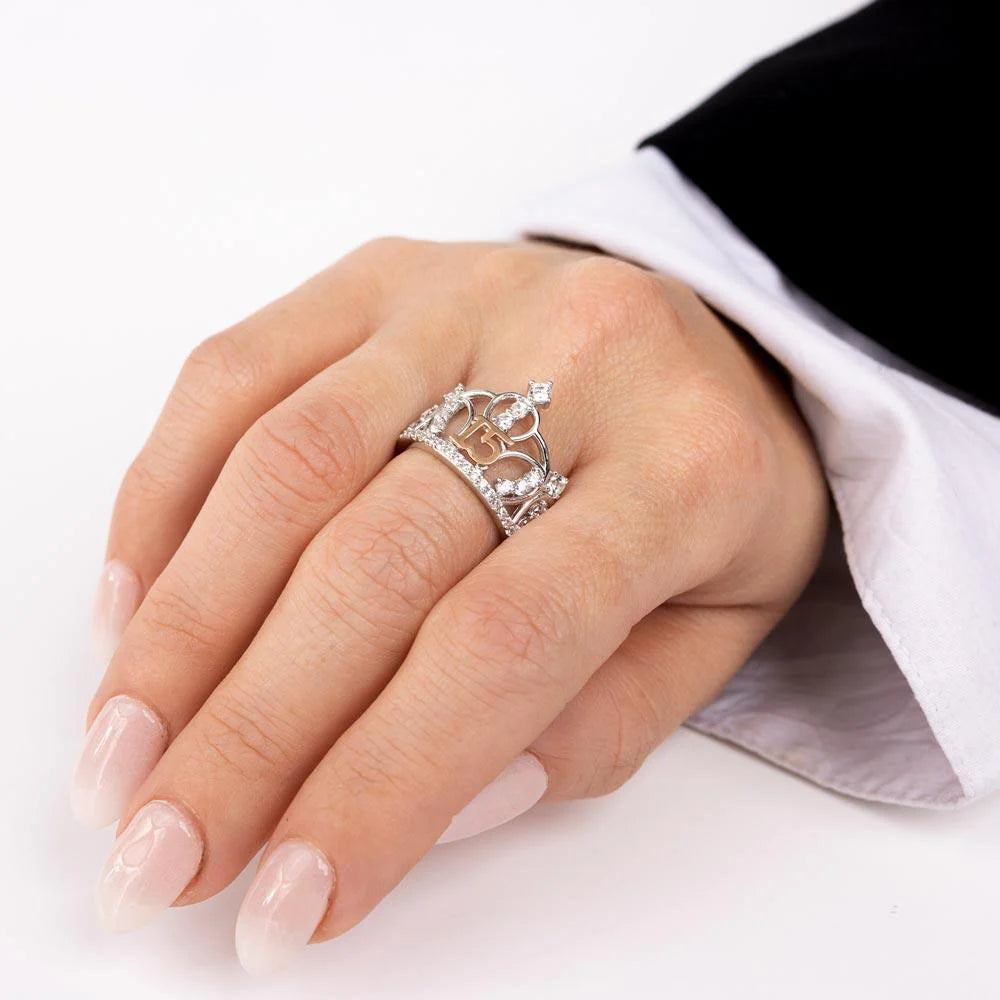 925 Sterling Silver Two-Tone 925 Sterling Silver CZ Quinceanera Crown Ring