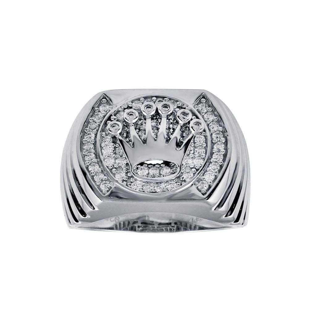 925 Sterling Silver Rhodium Plated Crown Disc Ring