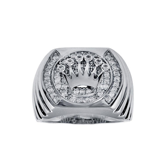 925 Sterling Silver Rhodium Plated Crown Disc Ring