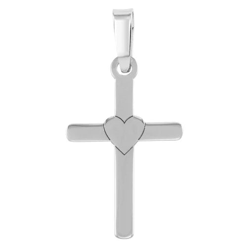 925 Sterling Silver Rhodium Plated Cross and Heart Pendant