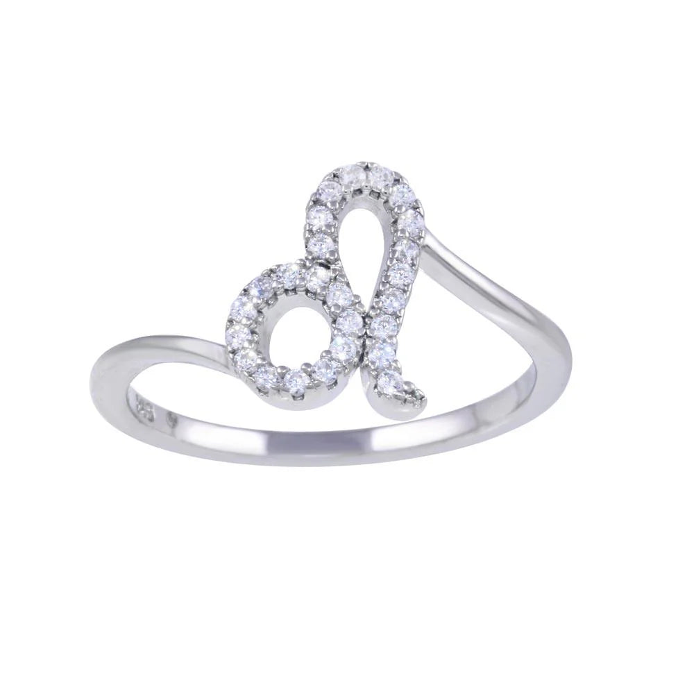 925 Sterling Silver Rhodium Plated Leo CZ Zodiac Sign Ring