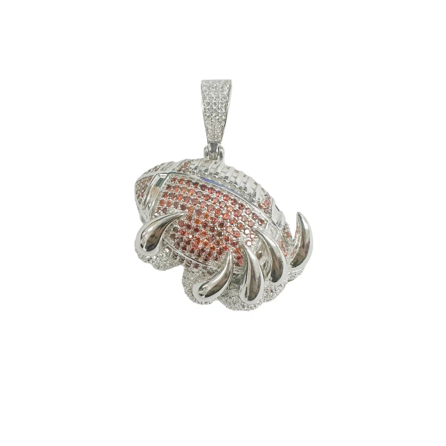 925 Sterling Silver Rhodium Plated Claw Football Clear and Orange CZ Pendant