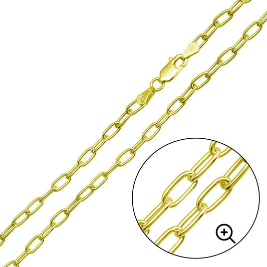 925 Sterling Silver Gold Plated Oval Paperclip Link Chain or Bracelet 3.1mm