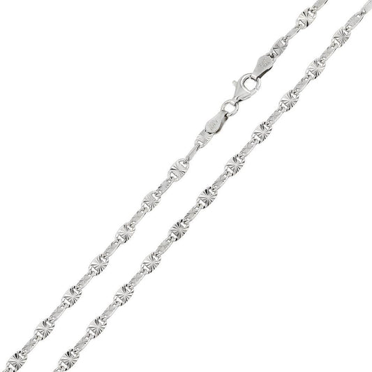 925 Sterling Silver Rhodium Plated Star Diamond Cut Confetti 030 Chain 2.3mm
