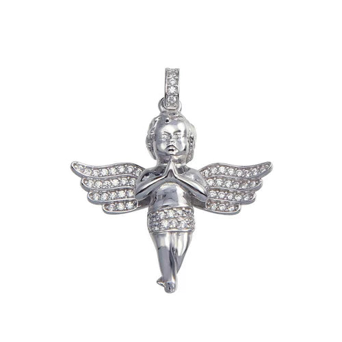 925 Sterling Silver Rhodium Plated Angel Baby CZ Pendant