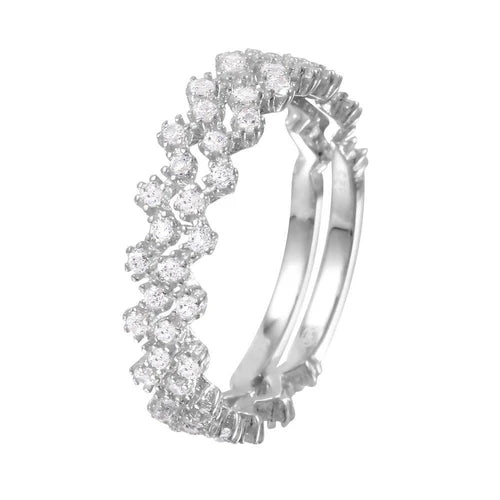 925 Sterling Silver Rhodium Plated Zig-Zag Stackable CZ Ring