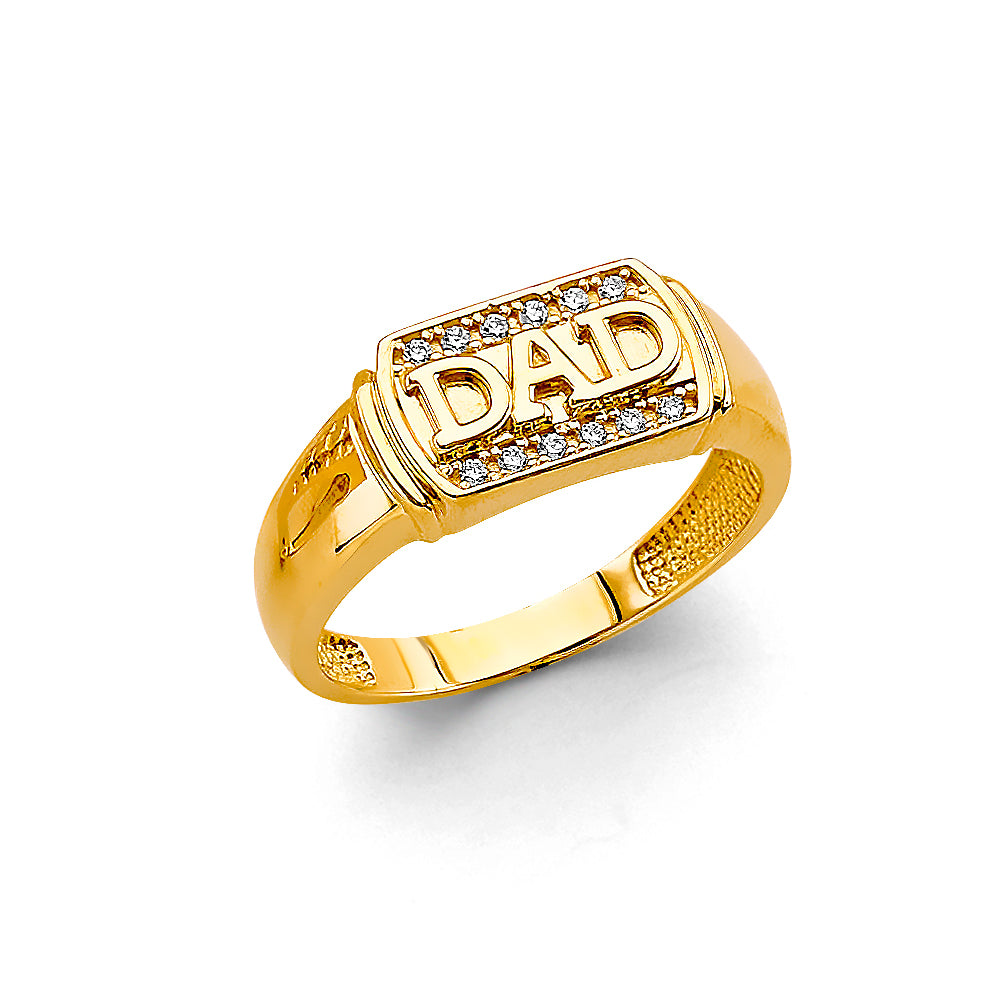 14K Yellow Gold Men's "DAD" Ring with Cubic Zirconia Accents
