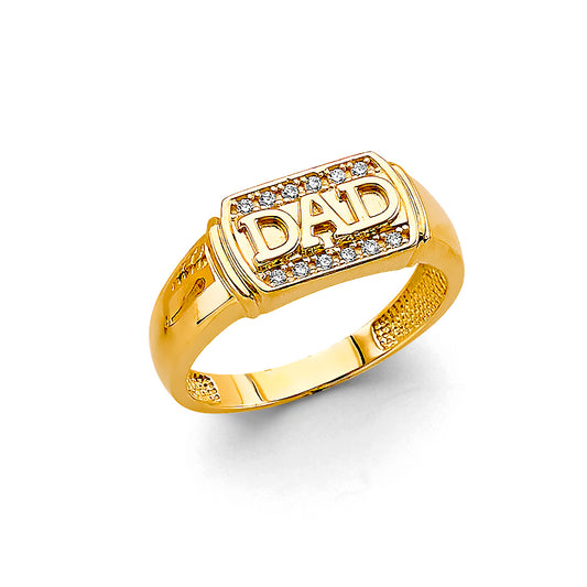 14K Yellow Gold Men's "DAD" Ring with Cubic Zirconia Accents