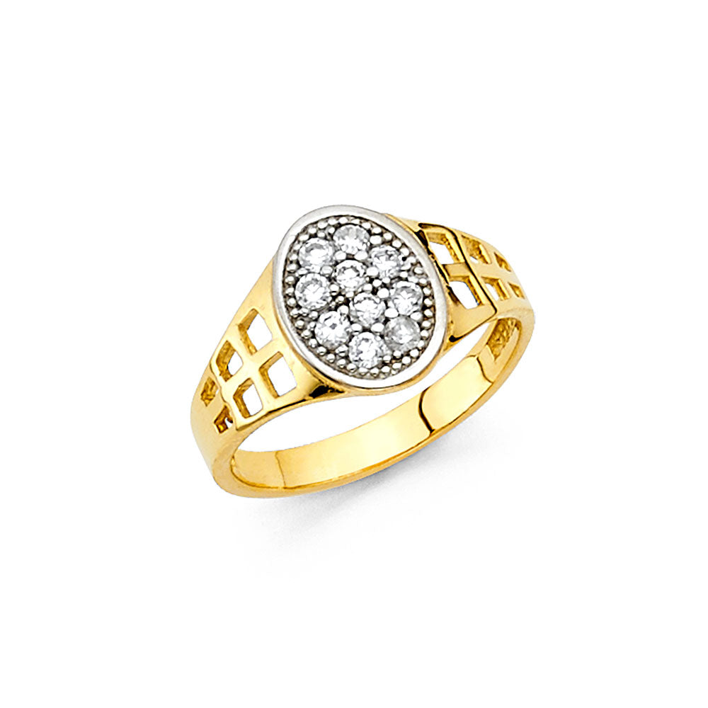 14K Yellow Gold Children’s Ring with Oval Cluster of Cubic Zirconia