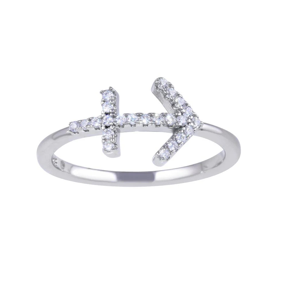 925 Sterling Silver Rhodium Plated Sagittarius CZ Zodiac Sign Ring