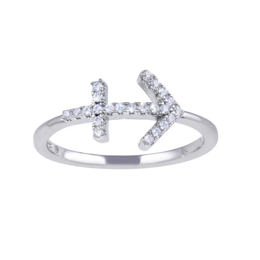 925 Sterling Silver Rhodium Plated Sagittarius CZ Zodiac Sign Ring