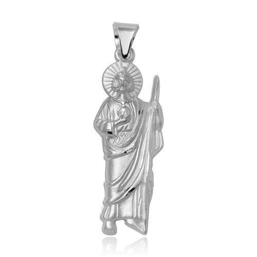 925 Sterling Silver High Polished Large St. Jude Charm Pendant