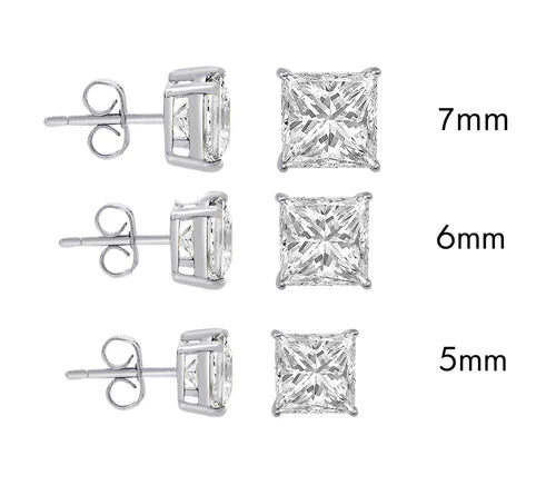 925 Sterling Silver Rhodium Plated Moissanite Stone Square Push Back Earring